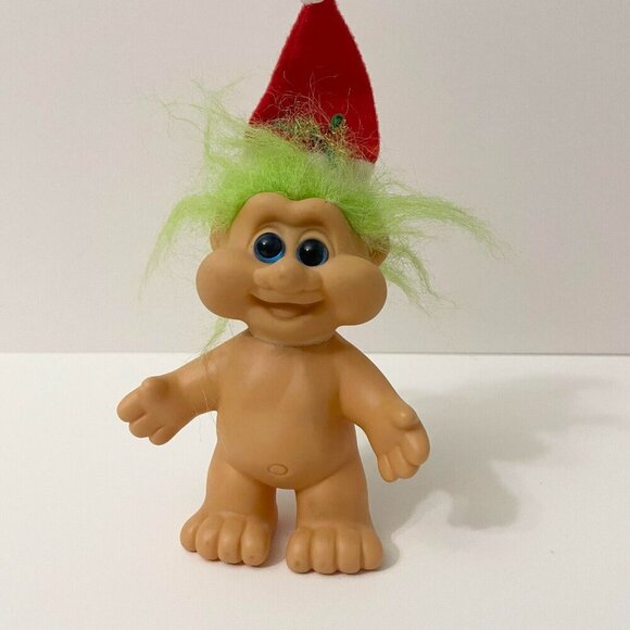 Vintage 1991 ITB Christmas Santa Troll with Hat Green Hair 5 Inch Tall Doll - Picture 14 of 16